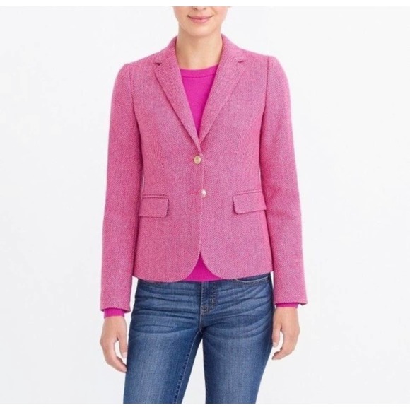 J. Crew Pink Herringbone Wool Blend Blazer Women's Size 10 Medium